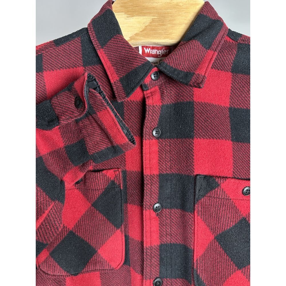 Mens Wrangler Fleece Shirt/Jacket Red Black Buffalo Plaid Medium Chest Pockets